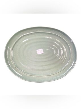 Light Green Ceramic Oval Serving Platter 13” x 11” Italian Pottery Cottagecore